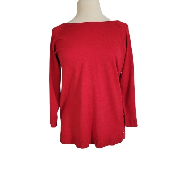 NWOT Calvin Klein Metallic Studded Sleeve Red Calvin Klein Knit Top - Picture 2 of 8
